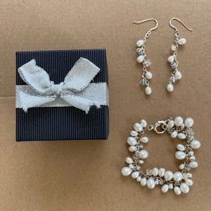 SOLD- Pearl and Crystal Bracelet & Earrings Set